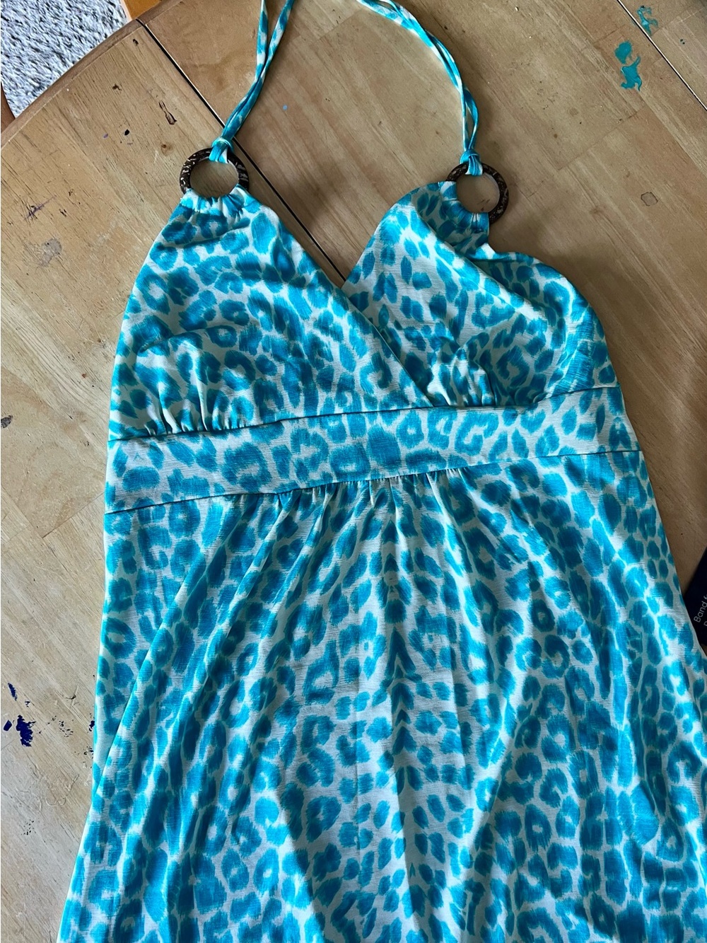 Turquoise Leopard Halter Maxi Sundress